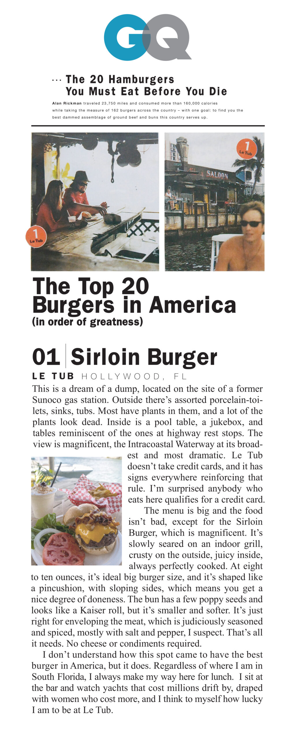 GQ magazine Review of Le Tub - The Top 20 Burgers in America